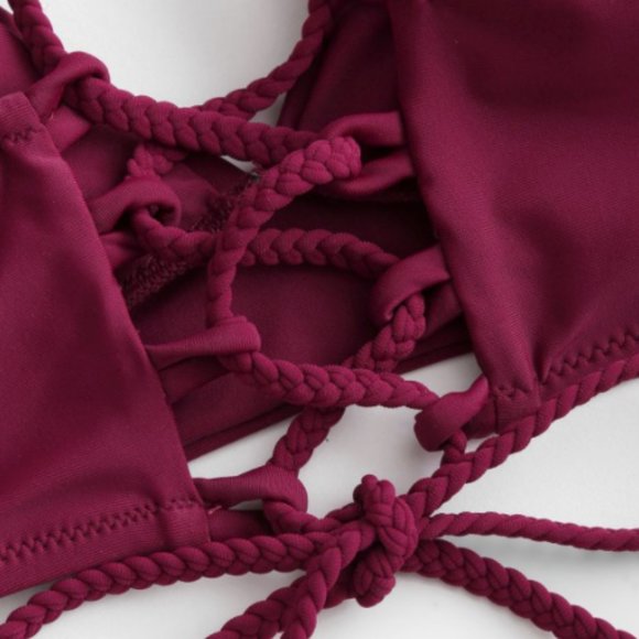 NWT ZAFUL Braided Straps Lace Up Bikini Top - Picture 4 of 5